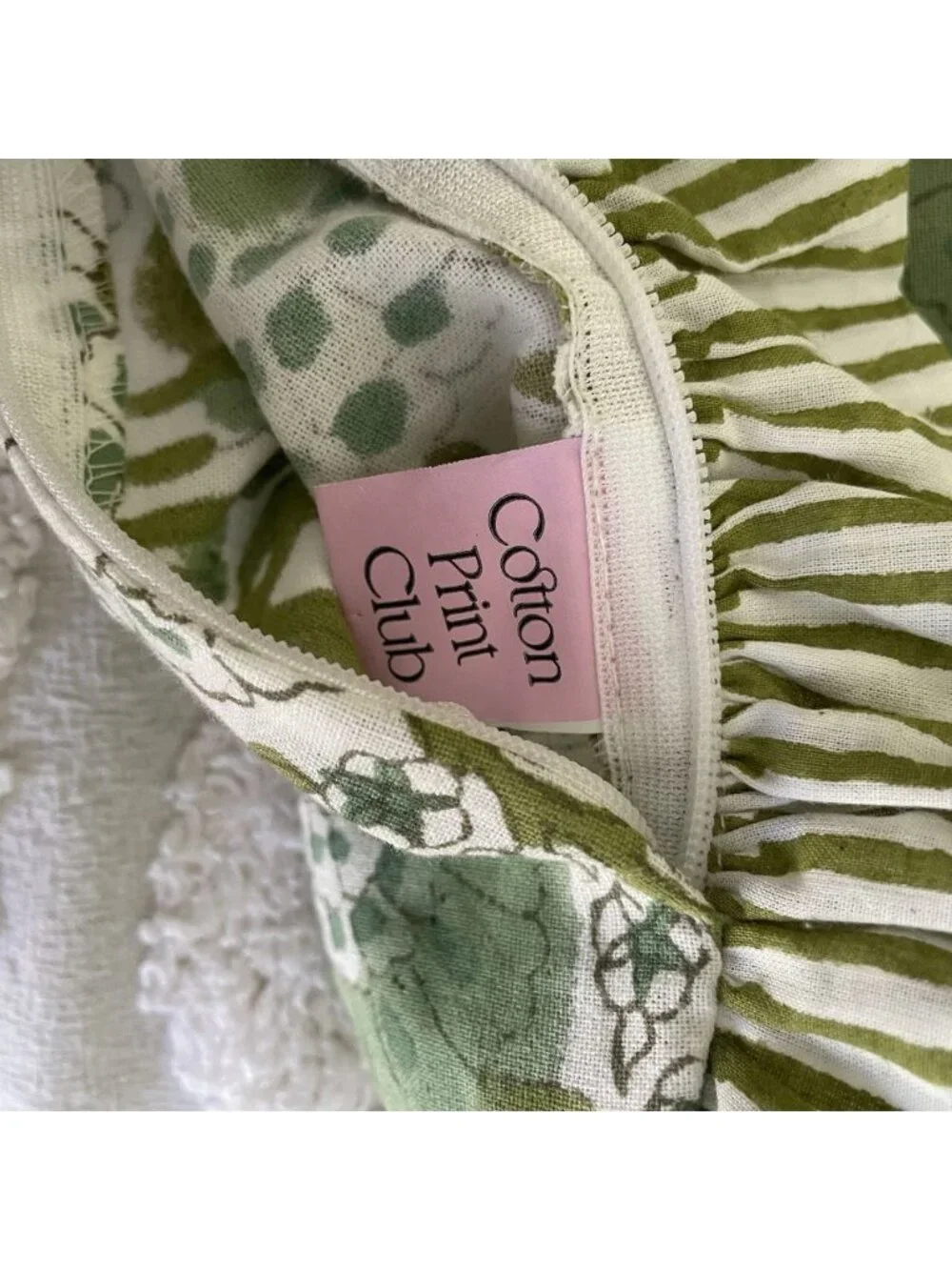 Cpc Cotton Print Club Pillow Sham Green / White Hand Block Print 100% Cotton